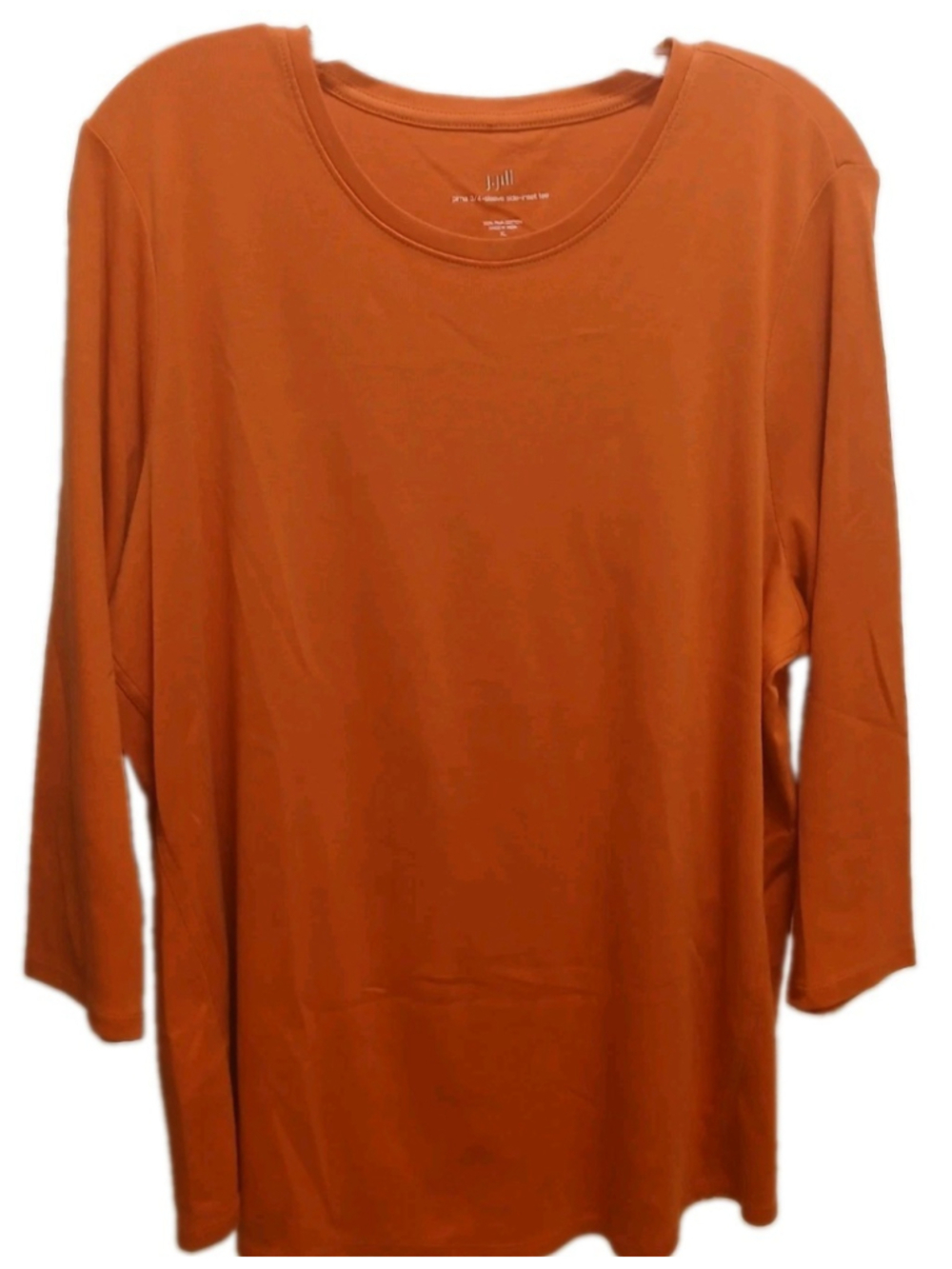 J. Jill Womens Pima 3/4 Sleeve Side Inset Tee Sz XL Orange Round Neck Casual